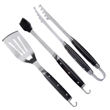 Free shipping stainless steel 3pcs BBQ tools set Outdoor Barbecue wooden Handle Brush Tongs shovel tools for family