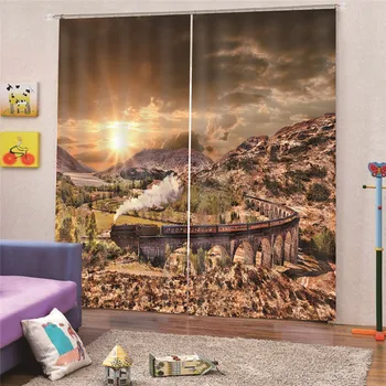 

3D Digital Print Trains Curtains Marble Landscape Fashion Decor For Living Room Bedroom Home Decoration Custom AP10
