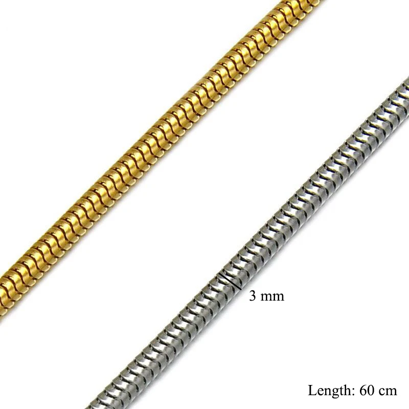 

Wholesale Jewelry -- 60 cm Length 316L Titanium steel Long Snake ( 3 mm width ) Necklaces for Men No Fade Gold / White