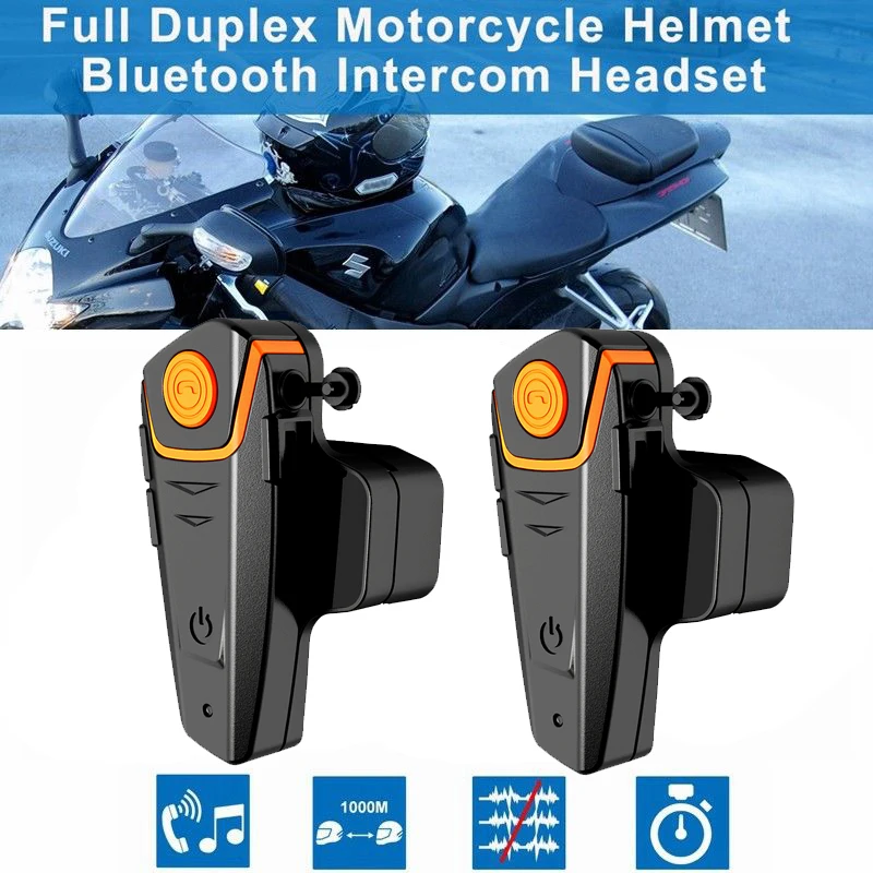 

2PCS 1000M BT-S2 Waterproof Intercom Intercomunicador Moto Helmet Bluetooth Headset Motorcycle Communication Interphone FM GPS