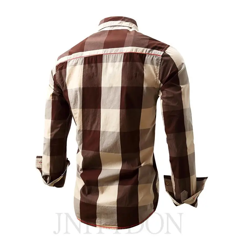 Модная большая клетчатая дизайнерская мужская рубашка с длинными рукавами, Повседневная рубашка из хлопка, дышащие и удобные мужские рубашки FM099
