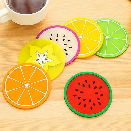 

Jelly Color Fruit Shape Coasters Creative Skid Insulation Silica Gel Cup Mat ！