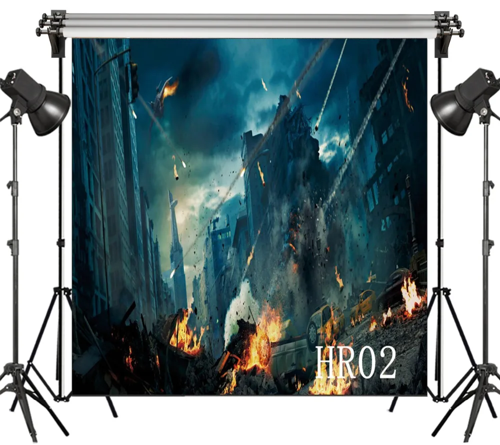 

LB Polyester & Vinyl Super Hero City Urban War Ruins Combustion Backdrops Background For Photography Studio Backdrop Photo Props