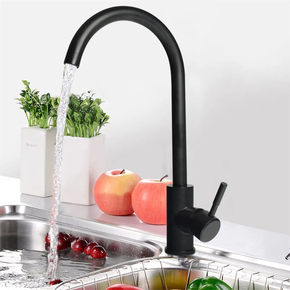 Hot and Cold Water Classic Black Kitchen Faucet 304 Stainless Steel Brushed Process Swivel Basin Faucet 360 Degree Rotation  (9)
