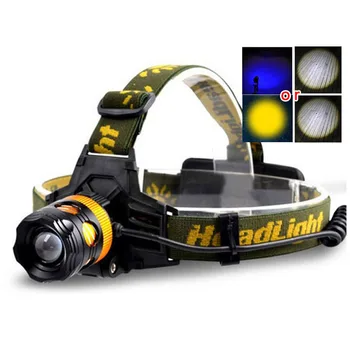 

2 Q5 led headlamp Blue yellow fishing white light headlight lampe frontale head torch lamp Zoomable torch lamp head flashlight