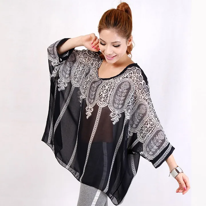 2014 New Fashion Sexy Women Oversized Batwing Dolman Sleeve Chiffon ...