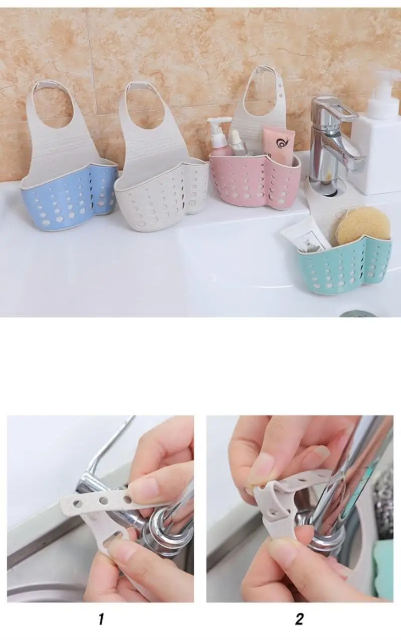 Double Layer Adjustable Snap-on Sink Shelf Soap Sponge Drain Rack Bathroom Holder Kitchen  Storage Rack