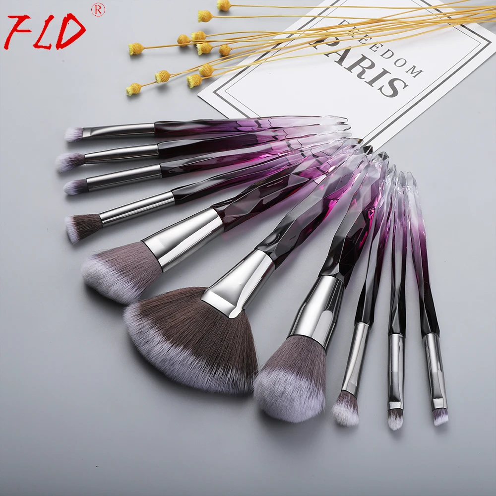 

FLD Professional 10Pcs Makeup Brush Set Crystal Face Powder Blush Brushes Set Eyeliner Eyebrow Make Up Tools Kits