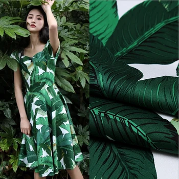 

100cm*145cm Quality cotton sateen material green banana trees textile slightly stretch