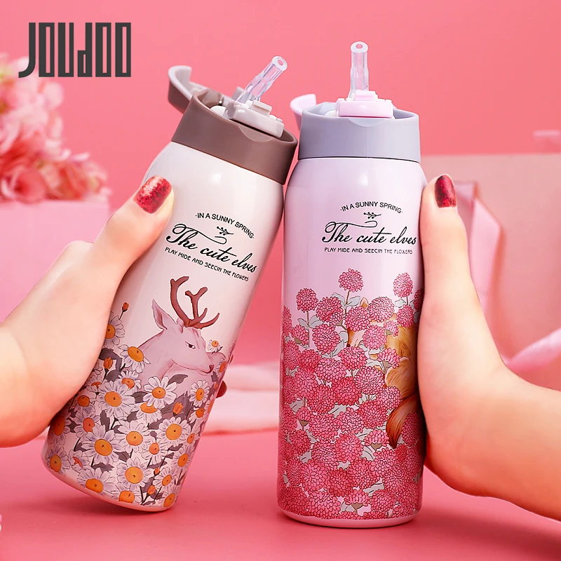 

JOUDOO 350ml/450ml Thermal Flask With Straw Stainless Steel Insulation Cup Portable Water Bottle Vacuum Tumbler Thermocup 35
