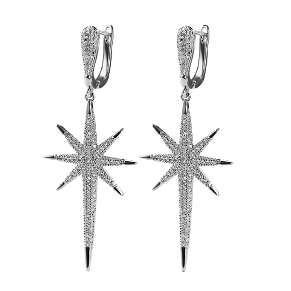

New Fashion Long Star Shape Pendant Earrings for Women Girl Micro Paved Tiny CZ Party Wedding Drop Earrings Jewelry Bijoux