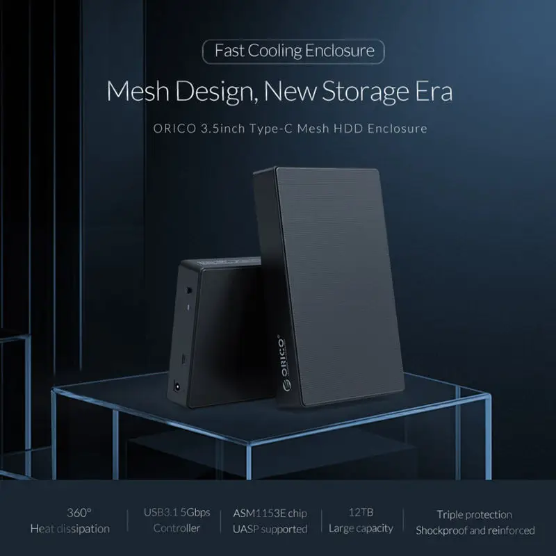  Orico 3169C3-Bk-Bp 35 pulgadas Sata a Usb-C Hdd caja de malla completa tipo C Hdd Disco Duro carcas