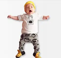 2019 Новая летняя детская одежда для малышки новорожденный короткий рукав Футболка с мультяшным принтом Футболка + Штаны комбинезон для