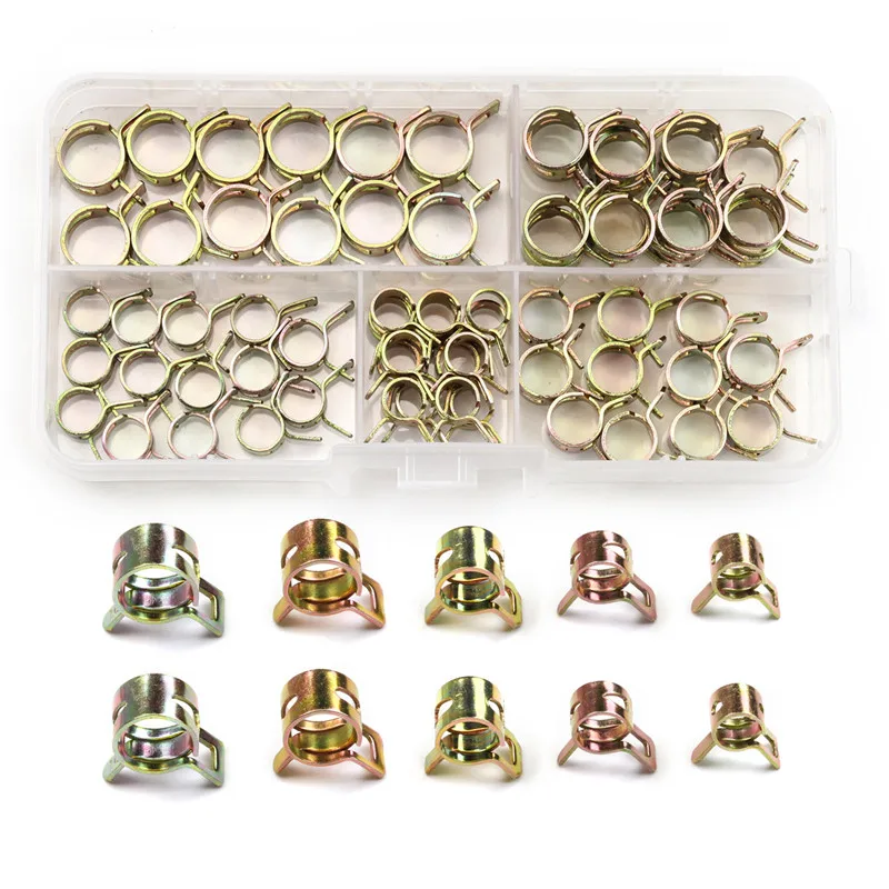 75PCS Adjustable Pipe Tube Clamps 6mm/7mm/8mm/9mm/10mm Spring Hose Clips Pipe Fasteners Assortment Kit for Water Pipe Plumbing Automotive and Mechanical Application