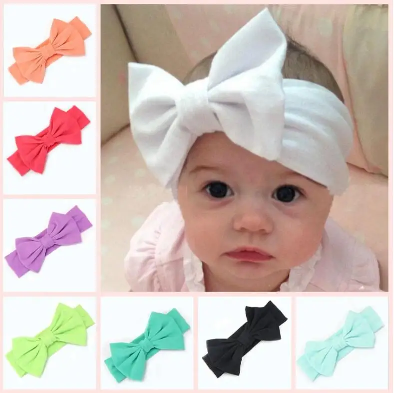 

1 PC 16 Colors Solid Big Bow Knot Headband Cotton Hair Bow Elastic Hair Bands Headband Hair Accessories