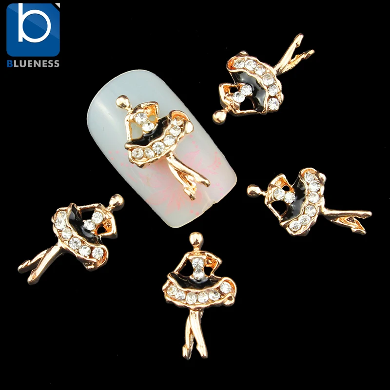 

Blueness Charms Gold Alloy Ballet Dancer 3D Nail art 10pcs/lot Crystal Rhinestones Decoration for Nails Design Jewelry TN1556
