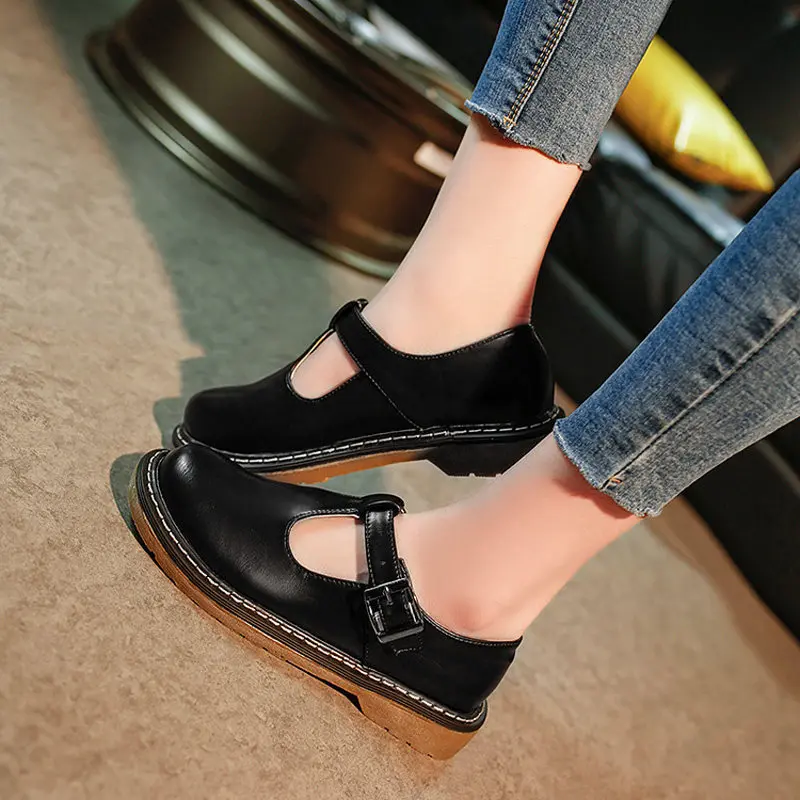 Tangnest/Новые оксфорды; женская повседневная обувь на толстой резиновой подошве с пряжкой; обувь в британском стиле; женская обувь без шнуровки на сплошной платформе; женская обувь; XWD4403 - Цвет: black