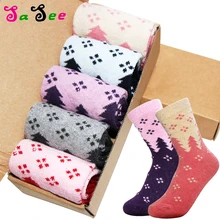 5 пар, качественные осенне-зимние плотные теплые носки из кроличьей шерсти с рисунком рождественской елки, разные цвета, Импортные большие носки для женщин, Meia