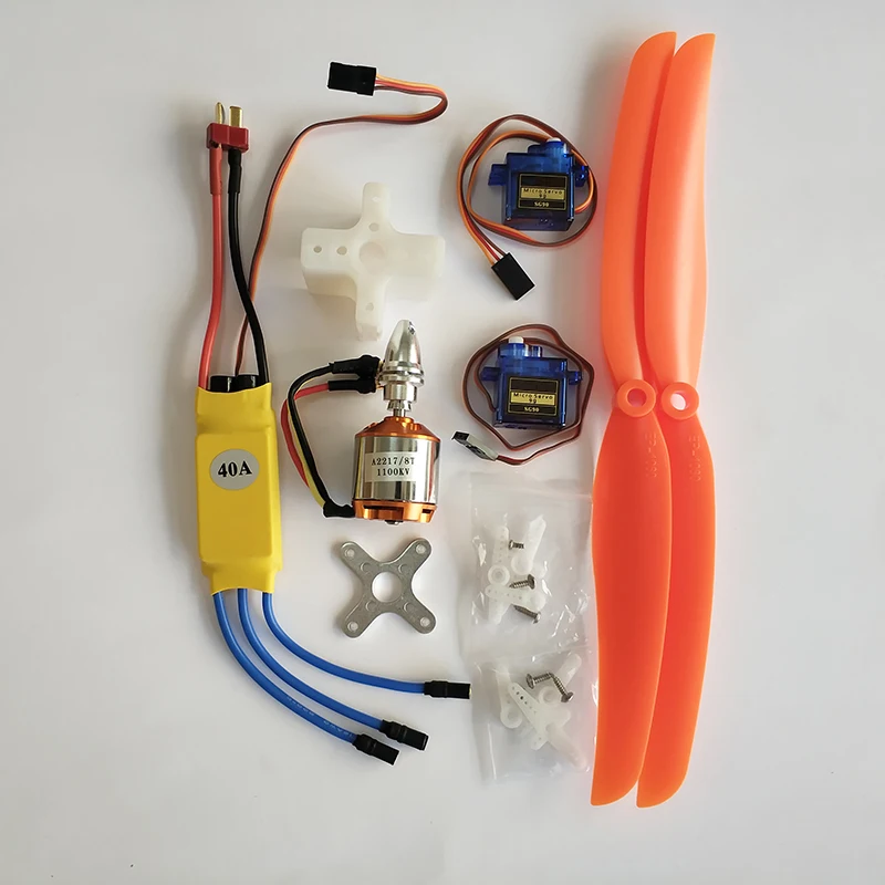 

A2217 2217 1100KV Brushless Motor + 40A ESC + SG90 Servo + 1060 Propeller + Motor Base for Long Live time Fixing Wing
