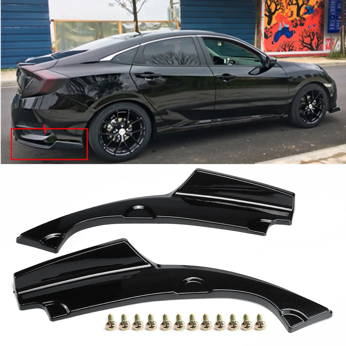 GTSpeed Made Universal Fit Black Aluminum Winglet Side Lip Splitter Wings For Front or Rear Bumper Add-on