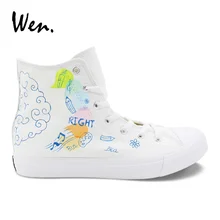 Вэнь дизайн ум мышление мир ручная роспись обувь вулканизированные Эспадрильи плоские высокие парусиновые кроссовки унисекс плимсоллы