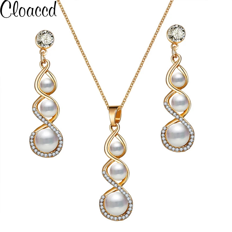 Cloaccd Для женщин спираль имитация Шарм Pearl Jewelry комплект свадебной моды кристалл