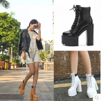 

American fashion trend with the thick with high-heeled waterproof platform women's singles shoes red bottom high heels