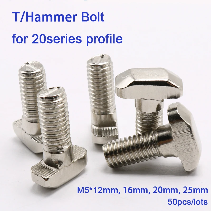 20x Hammerkopfschrauben M8x25mm - T-Nut Tropfenbolzen Für Alu-Profile | Vernickelt
