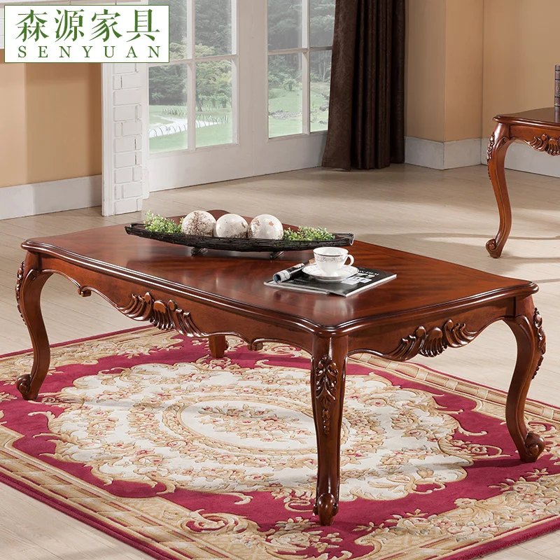 

European American country living room coffee table tea wood carved rectangular and a few special spot teasideend