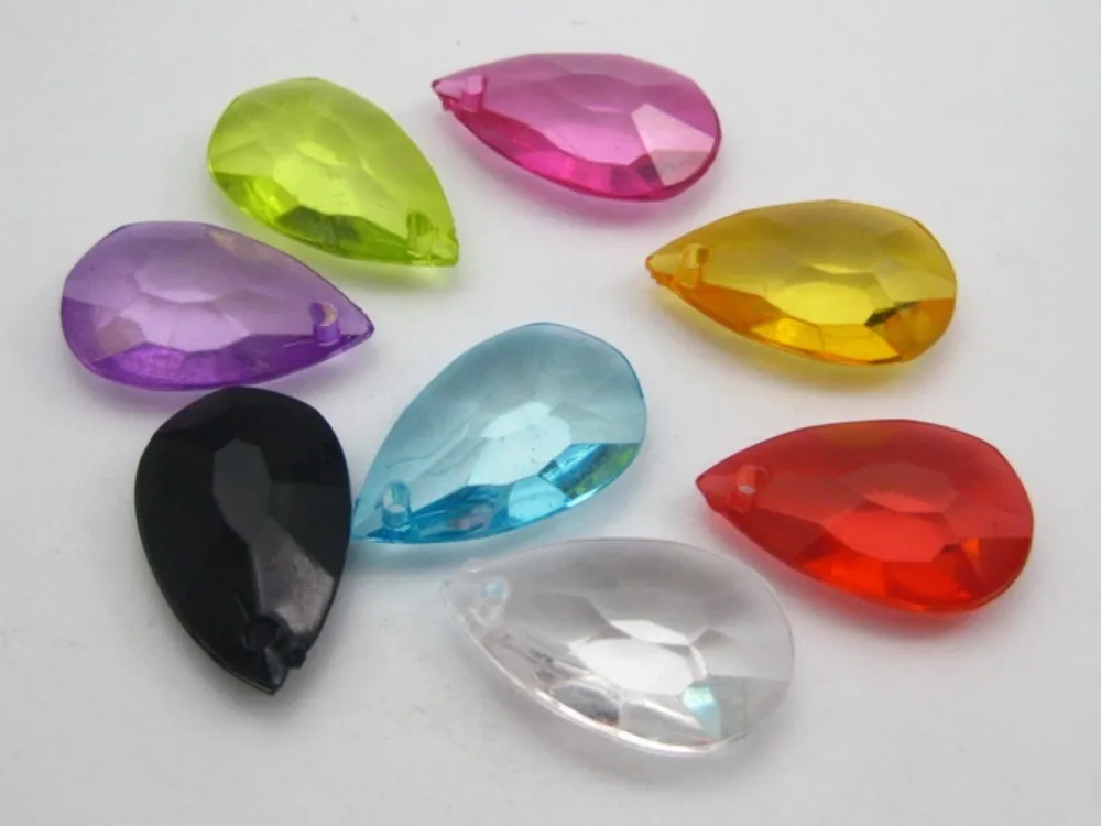 50 Mixed Colour Transparent Acrylic Faceted TearDrop Beads Charm