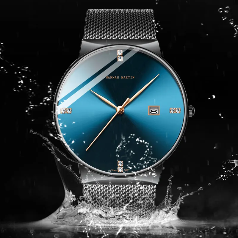 Часы Hannah Martins мужские кварцевые водонепроницаемые из нержавеющей