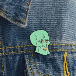 Зеленый классический персонаж из мультфильма Squidward брошь уродливые витая зеленая голова лицо дьявол Эмаль Булавка джинсовая значок для