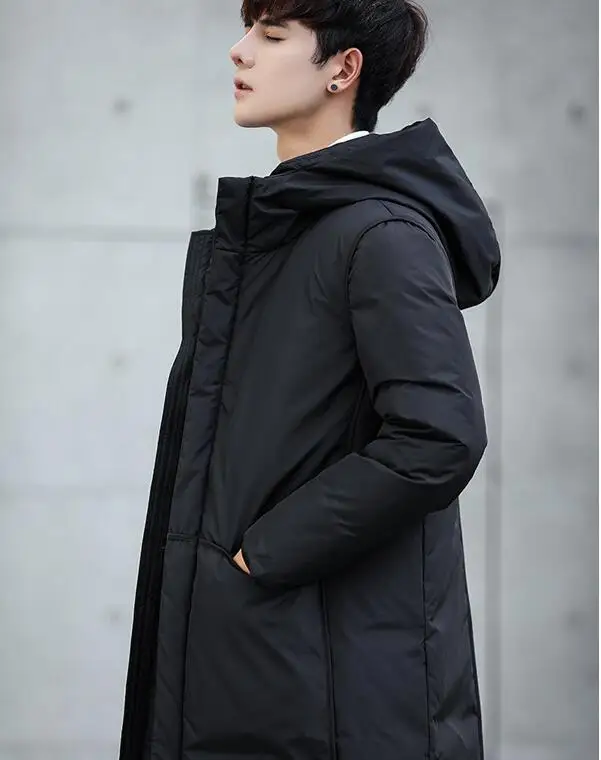 Новинка, осенне-зимняя теплая куртка на утином пуху, мужские куртки, пальто с капюшоном, удлиненный мужской пуховик, Корейская Повседневная Верхняя одежда