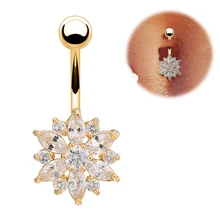 Роскошные серьги в пупок 316L нержавеющая сталь зеленый цветок Кристалл пупка баров золото пупка кольцо пупка пирсинг ювелирные изделия