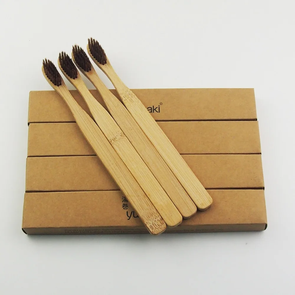 12 Pieces Brown Extra Wide Bamboo Toothbrush Wood toothbrush Novelty