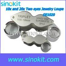 Профессиональный 10x, 20x увеличение мощности ювелирные изделия два глаза Лупа-GE-1020