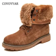 COVOYYAR 2019 Winter High Quality Women Boots Retro Flanging Ankle Snow Boots Platform Thick Heel Lace Up Women Shoes WBS1050