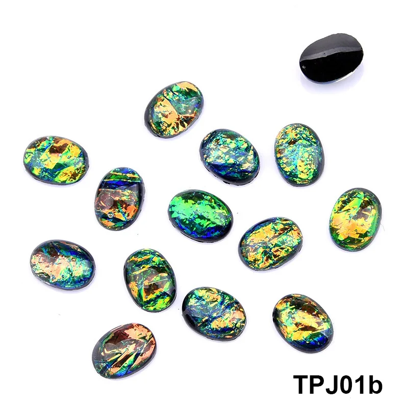 10 шт. плоские пластмассовые декоративный камень для ногтей украшения для ногтей блестки дизайн оболочки 6x8 мм овальные драгоценные камни для nailart TPJ01 - Цвет: TPJ01b