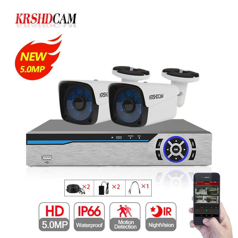 KRSHDCAM 4CH CCTV System 5 0MP AHD DVR 2PCS 5 0MP AHD Camera IR Waterproof font