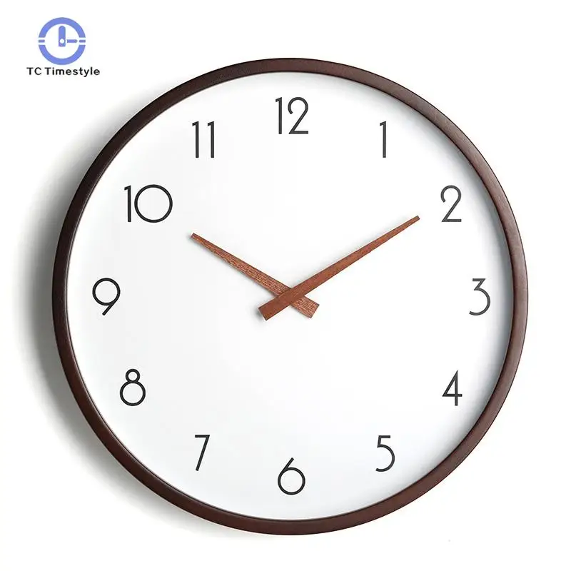 

10 Inches Round Nordic Wood Simple Modern Clock Table Bedroom Quartz Clock Mute Electronic Wood Wall Clock Living Room