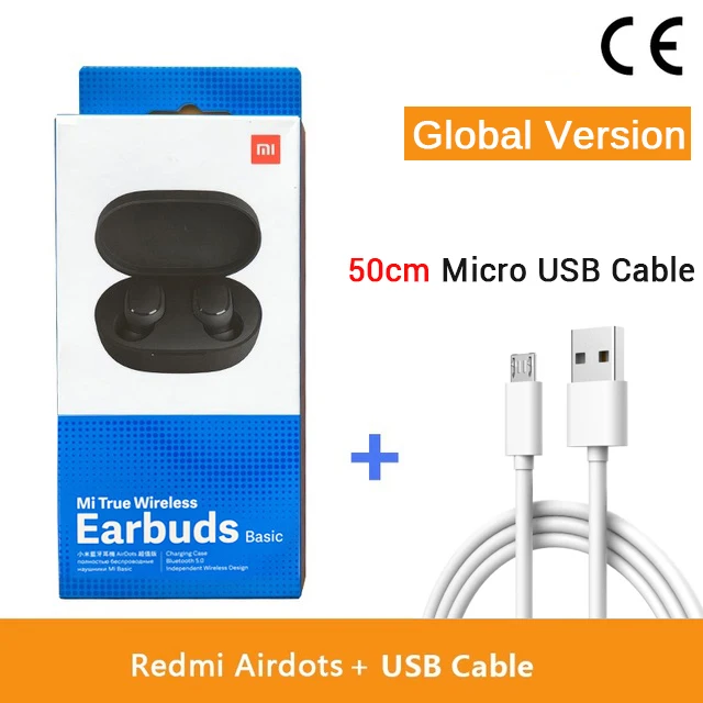 Xiao mi Red mi AirDots, беспроводные наушники Bluetooth 5,0, наушники-вкладыши, стерео, басовые наушники с mi c mi Ture, беспроводные наушники - Цвет: CE Add 50cm Cable