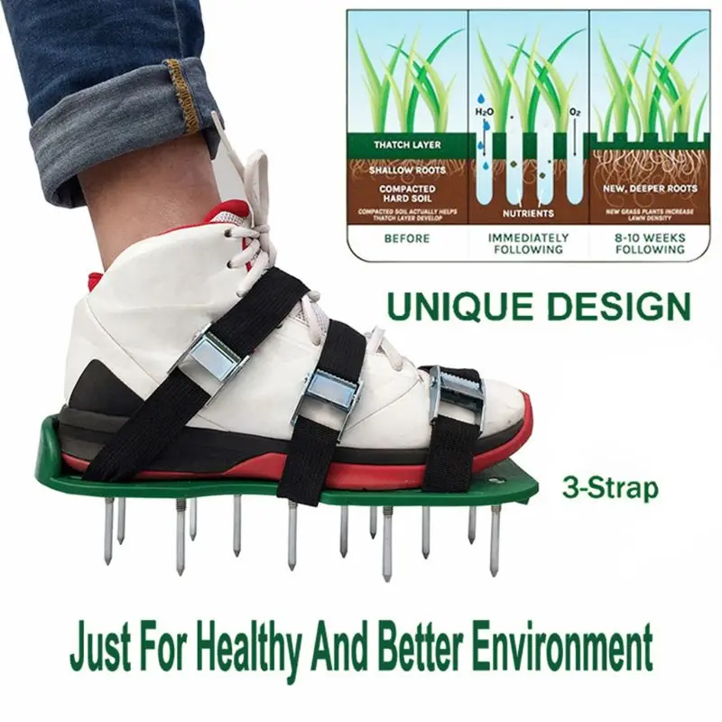 preço 30*13 cm Grama Cravado Sandálias Sapatos Andando Revitalização de Jardinagem Gramado Aerador 1 par (Verde)