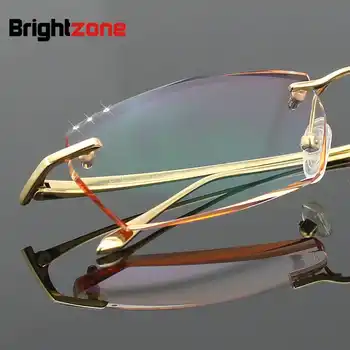 Exquisite Diamonds Cutting Craft Rimless Light Pure Titanium Oculos Glasses Male Myopia Complete Prescription Rx Glasses Frame