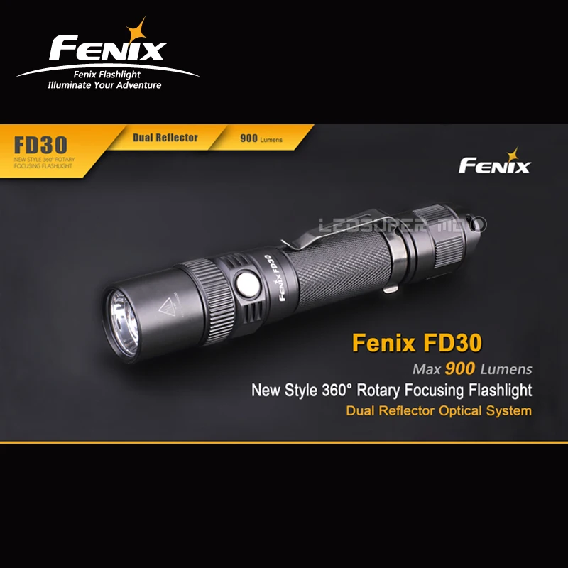 

Original New Style Fenix FD30 900 Lumens CREE XP-L HI LED 360 Degrees Rotary Focusing Flashlight with Dual Reflector