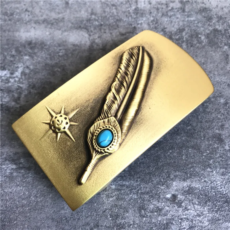 Luxury Feather Solid Brass Belt Buckle High Quality font b Men b font Belt Diy Accessories