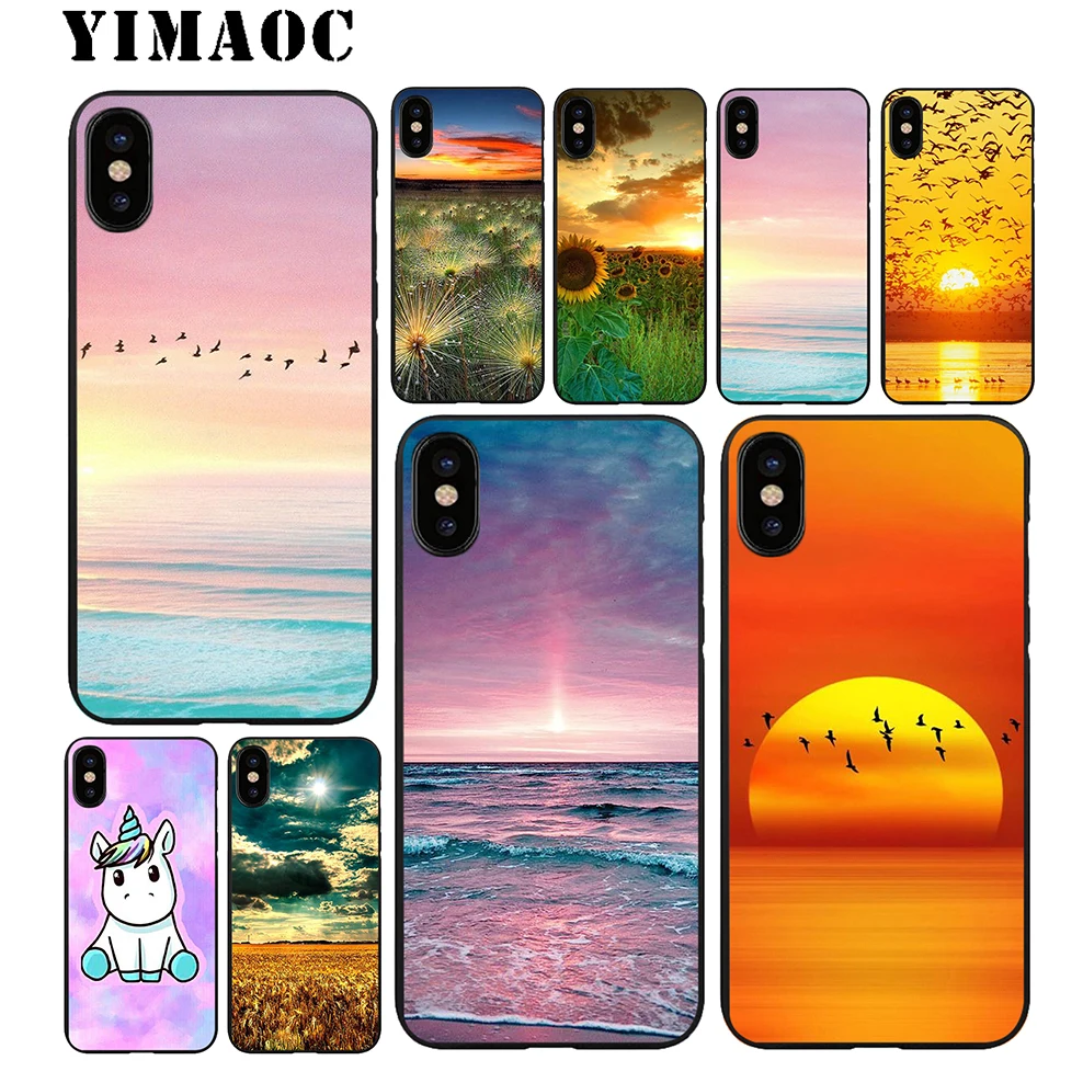 

YIMAOC Amazing sunset with birds Soft Silicone Case for iPhone 11 Pro Xr Xs Max X or 10 8 7 6 6S Plus 5 5S SE