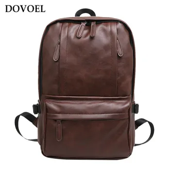 DOVOEL PU Leather Men Casual Daypacks Black Laptop Rucksack Vintage School Bags for Teenager Youth Leather Waterproof Bag BV307X