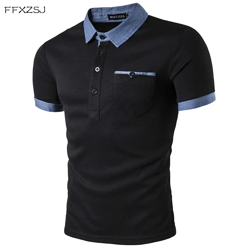 

FFXZSJ 2018 high quality summer fashion men casual simple personality cowboy spliced Lapel short sleeve polo
