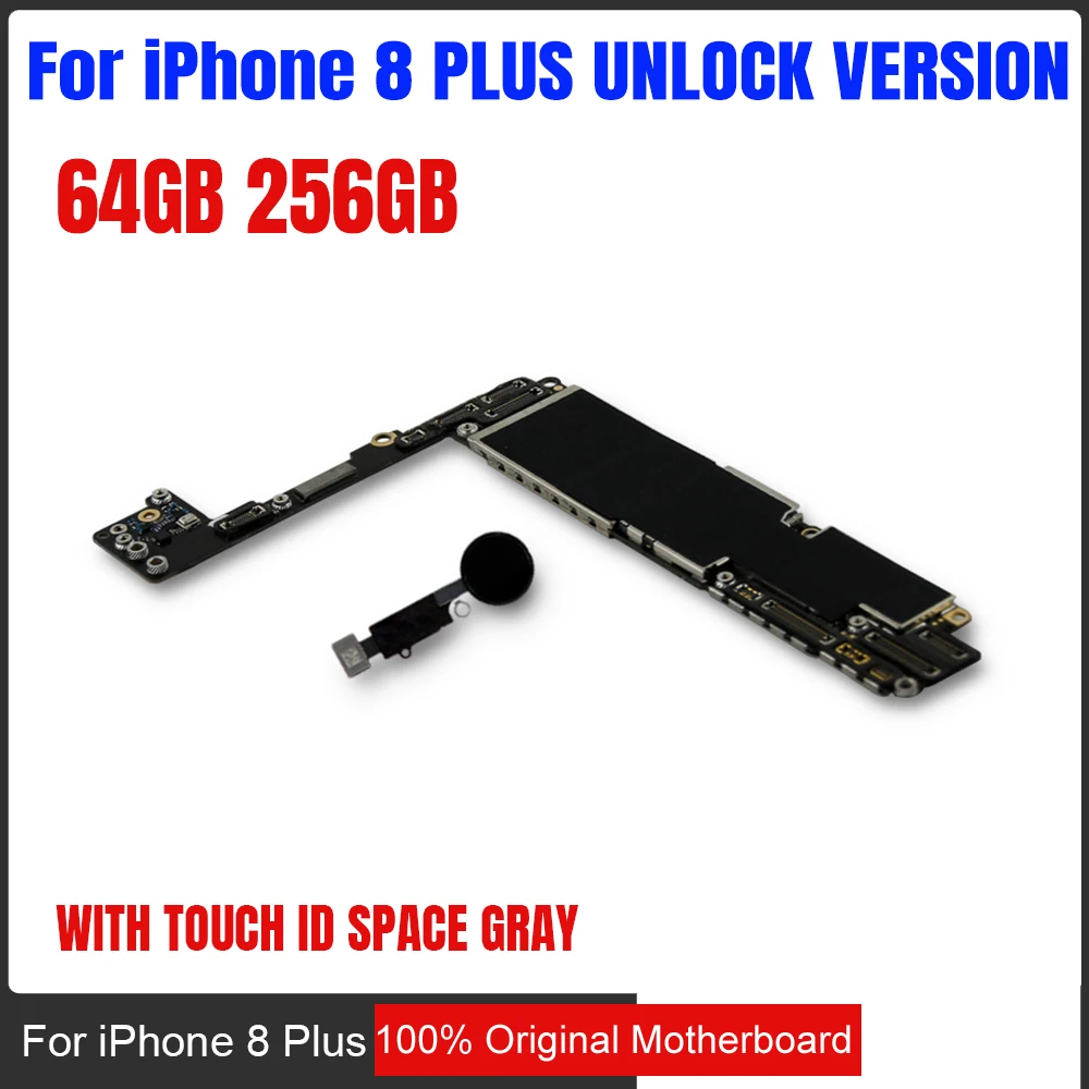 

Free iCloud Unlocked Space Gray for iPhone 8 plus motherboard 64gb for iPhone 8 5.5 inch logic board with full chips ORIGINAL