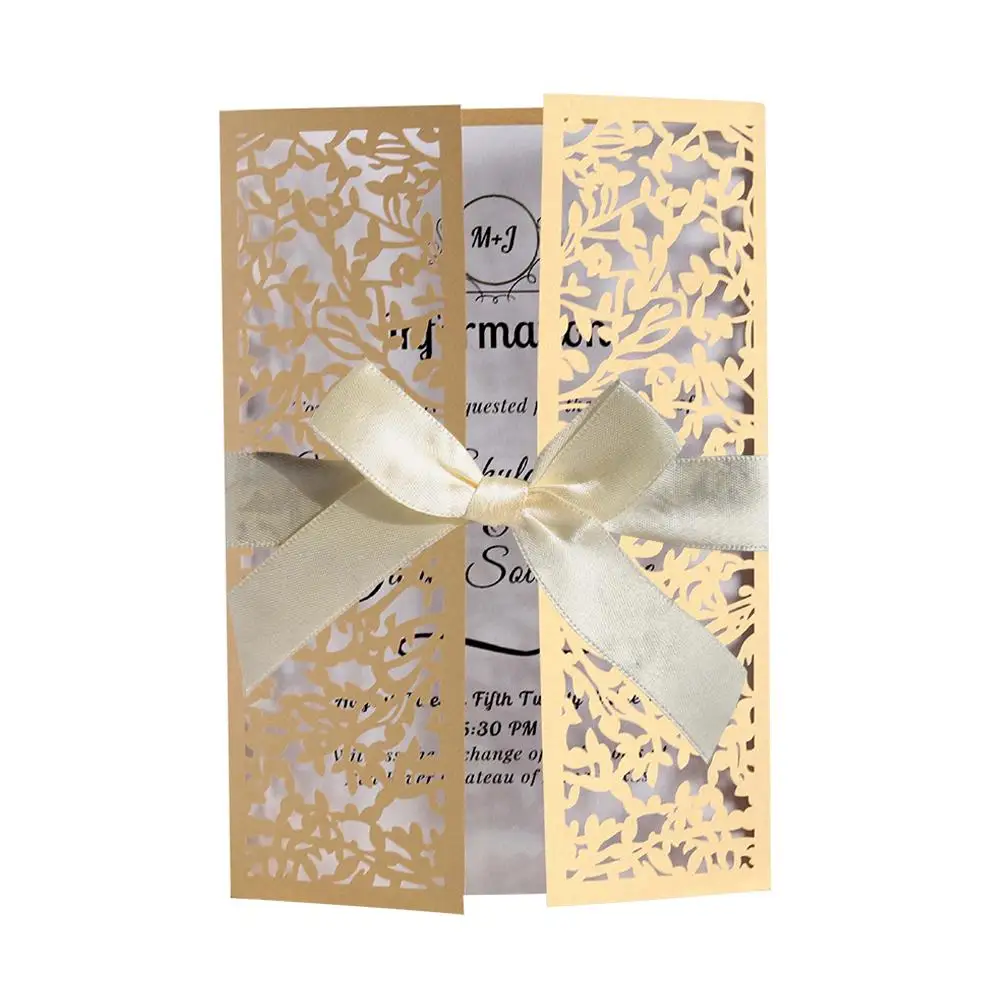  10pcs Holiday Wedding Invitation Laser Hollow Invitation European Bow Invitation Card For Wedding B - 33027526140